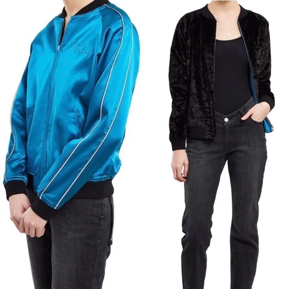 Opening Ceremony Jackets & Blazers - Opening Ceremony Silk Aqua Crushed Velvet Reversible Bomber Jacket Size XS